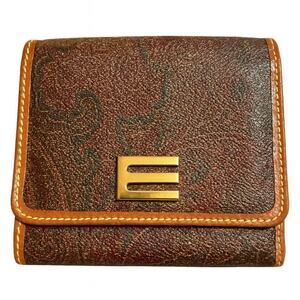 ETRO Vintage Paisley Print Leather Trim Wallet – Tri-Fold with Coin Pocket